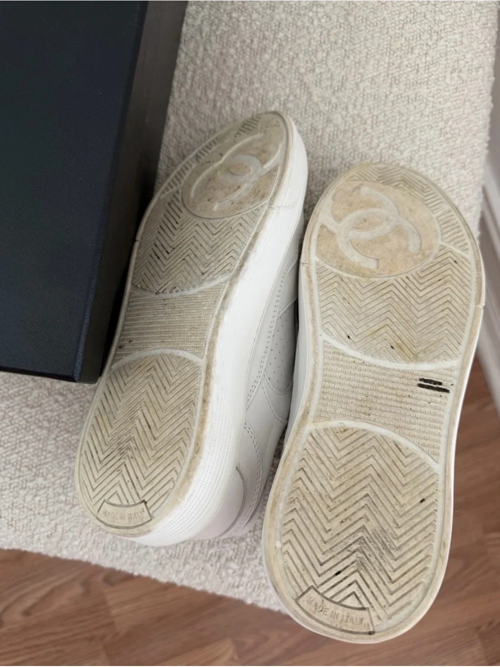 Chanel White leather CC Sneakers- Women’s size 37.5